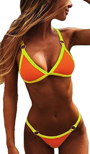 CheChury Sexy Tanga Bikini Mujer Traje de Baño de Dos Piezas Brasileño Bañadores Color Sólido Bikini Push-Up Sujetador Acolchado Playa Ropa de Baño para El Verano