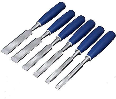 Stechbeitel Set mit 6pcs Holzmeißel 45# Stahl Holz Meißel weicher Griff Stechbeitel Set für die Holzschnitzerei Tischlerei Bildhauerei Rahmen Holzdrehen Ausbesserung von Möbeln