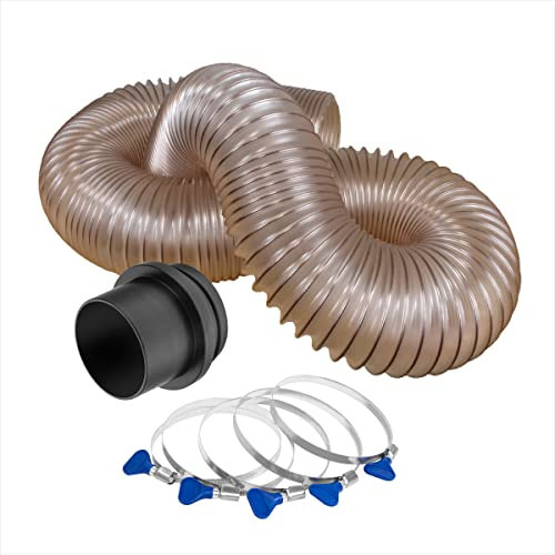 POWERTEC Flexibler PU-Staubsammelschlauch mit Schraubende, Schnellkupplung und 5 Edelstahl-Schlüssel-Schlauchschellen für Tischsäge, Bandsäge, Hobel, Fugen- und WoodShop-Staubsammelsystem (70329)