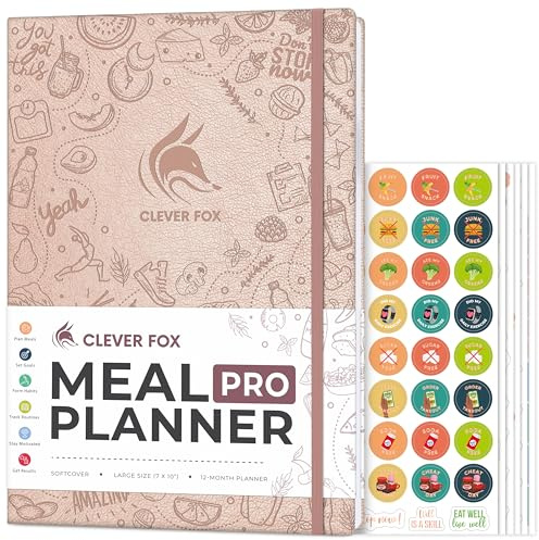 Clever Fox Meal Planner Pro – Journal hebdomadaire de préparation des repas et de nutrition avec liste d'épicerie et suivi de perte de poids – Carnet de régime et de fitness (doré)