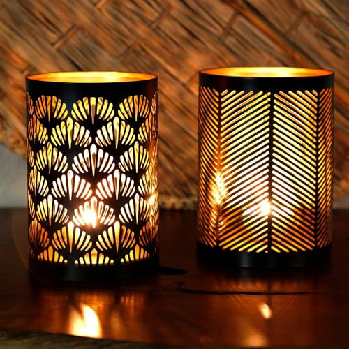 Deko Windlicht Teelichthalter Schwarz Gold Metall Windlichter 2-er Set