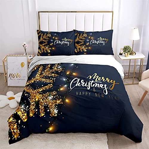 Bettwäsche 220x240 3 teilig Winter Bettbezug 220 x 240 Set mit Kissenbezüge, Winterbettwäsche 240x220 aus Mikrofaser Weich Bettwäsche Set mit Reißverschluss Weihnachtsdekoration Schneeflocke
