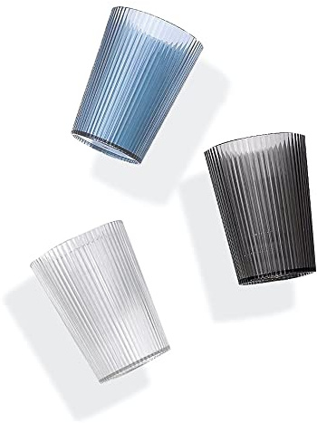cawein Wiederverwendbare Becher，Unzerbrechlicher Becher，Kunststoff-Zahnbürstenhalter，PET-Material wiederverwendbar und unzerbrechlich, für kleine Badezimmer und Thekenaufbewahrung (blau, klar, grau)