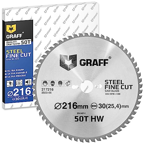 Sägeblatt 216x30 mm – Ideal für Stahl Metall Metallrohre & Aluminium – Kreissägeblatt für Kappsäge Akku Handkreissäge Tischkreissäge & Tauchsäge – Präzise & Langlebig GRAFF