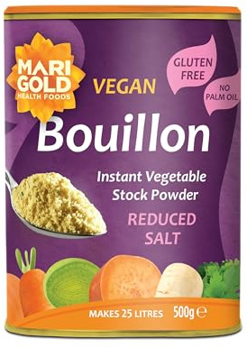 Marigold Reduced Salt Vegetable Bouillon Powder, 500g – Instant Vegan Stock Powder, 37% Less Salt, Natural Ingredients, Gluten-Free – Perfect for Soups, Stews & Sauces.