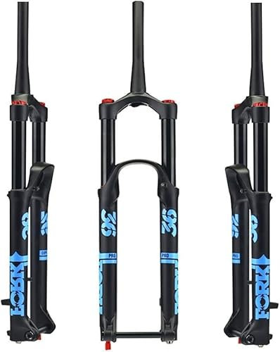 QIANMEI bike forks 26/27.5/29'' DH MTB Air Fork, Downhill Mountain Bike Suspension Fork Travel 140mm Rebound Adjust Thru Axle Front Fork Tapered Manual Lockout (Color : Black Blue, Size : 27.5'')