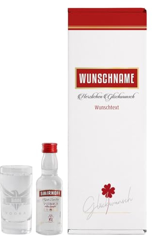Herz & Heim® Geschenkset mit graviertem Vodkaglas, Fläschchen und personaliserter Geschenkverpackung (Adler - Wunschname & -text)