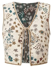 GORGLITTER Women's Sleeveless Western Rodeo Country Concert Cowgirl Outfit Tie Front Cardigan Vest Top Casual Trendy Multicolor Medium