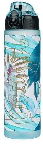 Baagl Kinder Trinkflasche, Auslaufsichere Wasserflasche 700ml, Schule und Sport Flasche für Mädchen, Vielseitige und Praktische Flasche mit verschließbarem Deckel (Leafs)