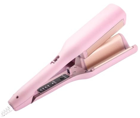 lmoikesz 32mm Hair Curler V Shaped Curling Iron Big Wave Hair Curling Wand Tongs French Egg Roll Hair Crimper for Long Hairs (Pink)