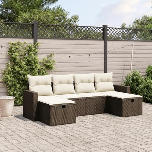 Keyroto 6-TLG Gartensofa Lounge Möbel Outdoor Gartenlounge Rattan Sofa Outdoor Lounge Gartenmöbel mit Kissen Poly Rattan Braun