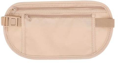 Bewudy Versteckte Flache Bauchtasche, wasserdichte Diebstahlsichere Geldgürtel Reise Bauchtasche für Damen und Herren Anti-Diebstahl Reise Gürteltasche für Handy Reisepass Bargeld(Beige)