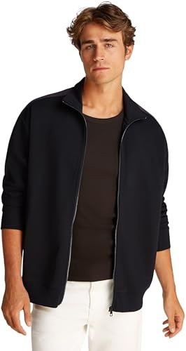 Calvin Klein Herren Sweatshirt mit Reißverschluss Tape Zip Through mit Logo, Schwarz (Ck Black), XL