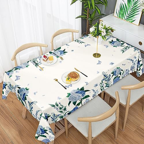 iEvery Hydrangea Flowers Tablecloth Rectangular Wipe Clean Table Cloth Polyester Waterproof Circular Table Cover Wipeable for Home Dinning Kitchen Garden Picnic Patio Party Outdoor, 140x180cm