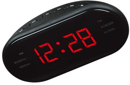 Mikikit Digitaler Wecker Mit Fm-Radio Projiziert Uhrzeit An Decke Großes Gewölbtes Display Schlummerfunktion Zweite Weckzeit Timer-Funktion Rot