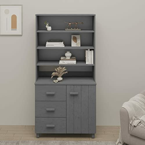 Highboard HAMAR Massivholz Kiefer Dunkelgrau, Wohnzimmerschränke, Wohnzimmermöbel, Sideboards für Wohnzimmer, Sideboard, Aufbewahrungseinheiten für Wohnzimmer