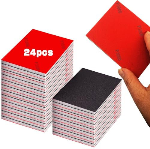 YFLeomry 24 Pièces Eponge Poncage，Grains 4000,Eponge Abrasive De Ponçage Cale a Poncer Kit Papier Abrasif Sec et Humide pour Modèle de Construction Sèche Métal Bois Meubles Papier a Poncer