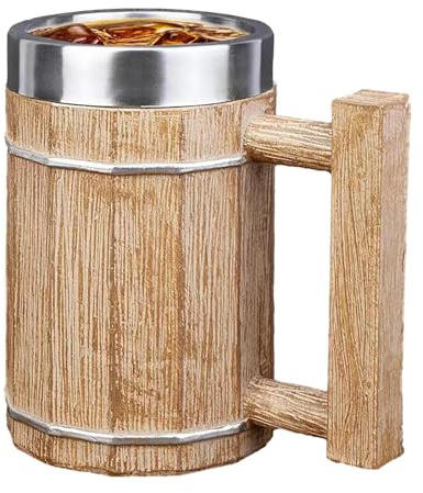 Weqizuerqi Boccale da birra a botte | Tazze da birra vintage con manico, 600 ml per bevande, contenitore per succo a doppia parete per casa, ristoranti