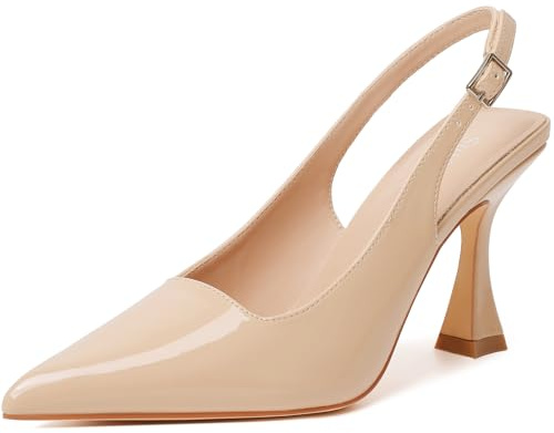 Susanny Nude Sexy Slingback Pumps Wedding Bride Dressy Kitten Heels for Women Closed Pointed Toe High Heels Elegant Prom Party Dress Evening Shoes 8