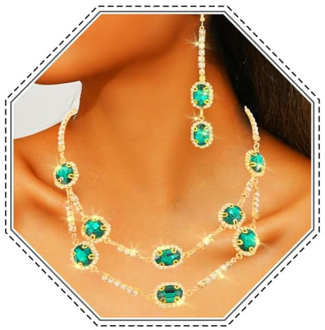 Jovono Brautschmuck-Set mit Kristall-Halskette und Ohrringen, Gold, Strass, für die Hochzeit, Brautschmuck für Damen (A)