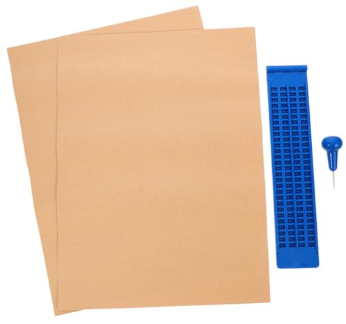Tavoletta Braille in Plastica Blu 27 Righe 30 con Punteruolo | Strumento di Scrittura Riutilizzabile, Leggero e Portatile, per Persone Cieche, con Fogli