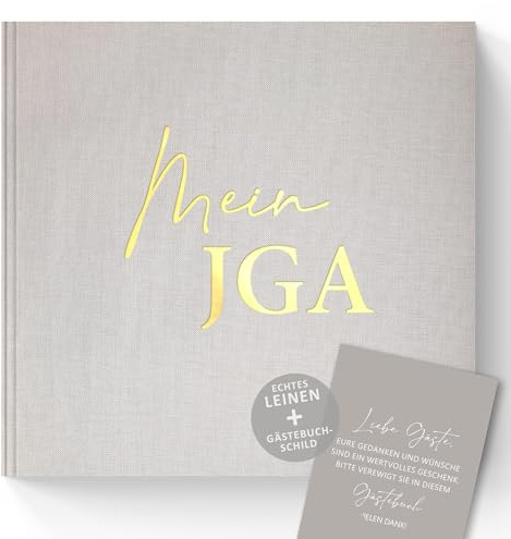 Trendanchor Mein JGA Gästebuch Leinen mit Goldprägung inkl. Gästekarten zum Ausfüllen - Erinnerungsbuch für Junggesellinnenabschied, Braut-Party & Team Bride, 100 Seiten ohne Fragen