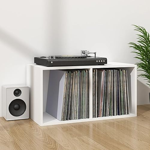 Boîte de rangement pour disques vinyles - Gain de place - Étagère de bureau à 2 cubes - Design blanc élégant - 71 x 34 x 36 cm - Contreplaqué durable pour décoration d'intérieur élégante