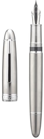 Asvine J16 - Penna stilografica in titanio massiccio, pennino fine flessibile Jowo, riempimento a stantuffo, design con finestra di inchiostro, chiave e scatola per penna