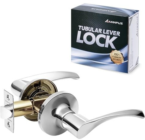 ANNFUZ Passage Lever Door Handle Without Key,Non-Locking Interior Keyless Door Hardware for Home/Hallway/Closet/Laundry Room,Reversible Door Lever for Left&Right Side(Passage,Bright Chrome)