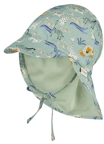 Sterntaler Schirmmütze Nackenschutz Zootiere – Leichte Kindermütze aus Baumwoll-Popeline mit Zootier-Print, Gummizug, Bindeband und UV-Schutz 50