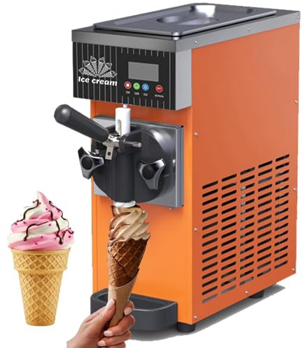 ZenSeFarin Commercial Ice Cream Machine,Countertop Soft Serve Ice Cream Maker, 80-100 /H Yield,Soft Serve Ice Cream Machine for Home,With 2.5l Hopper 1l Cylinder,With Pre-Cooling & Lcd Panel,Orange