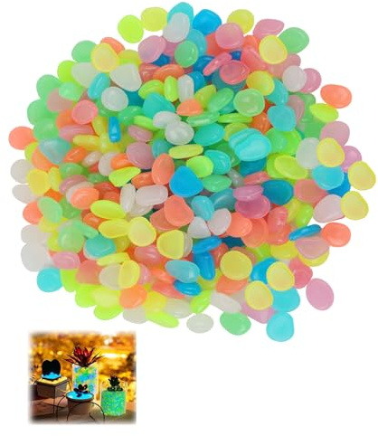 300 Pezzi Pietre Luminose da Giardino, Sassi Decorativi Luminosi per Esterni e Interni, Sassi Luminosi da Giardino, Pietre Luminose Brillano al Buio, Sicure e Eco-Friendly (Colorati)