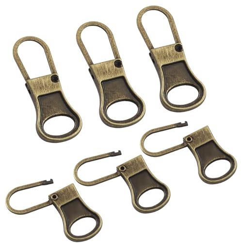ISDVBUY 6 Pack Small Zipper Pulls Bronze Metal Replacement Zipper Tabs Detachable Small Hole Zippers for Clothing Jackets Boots Purse