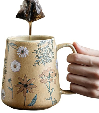 Tasses à fleurs en céramique - Tasses de nouveauté 710 ml, boissons au lait peintes à la main | Grande tasse à thé de café pour la salle à manger, étudiant, enseignant, soirées de jus de lait