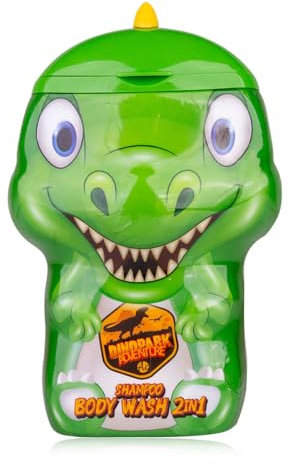 Accentra 2-i-1 duschgel DINOPARK ADVENTURE för kropp och hår - Duschgel och schampo i en dekorativ dinosaurieflaska, duschgel i dinosauriedesign, 400 ml, doft: äpple, presentidé för barn och pojkar