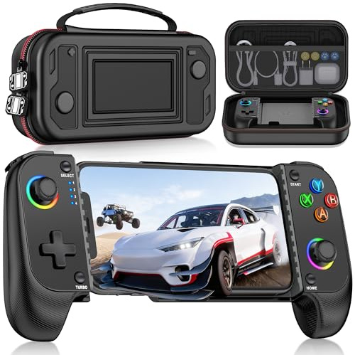 Phone Controller for iOS/Android Support Phone Case, Mobile Gaming Controller with LED Light, Upgraded Joysticks, Battery, Turbo, Thumb Grips Handheld Gaming Gamepad, Keylinker APP, Black