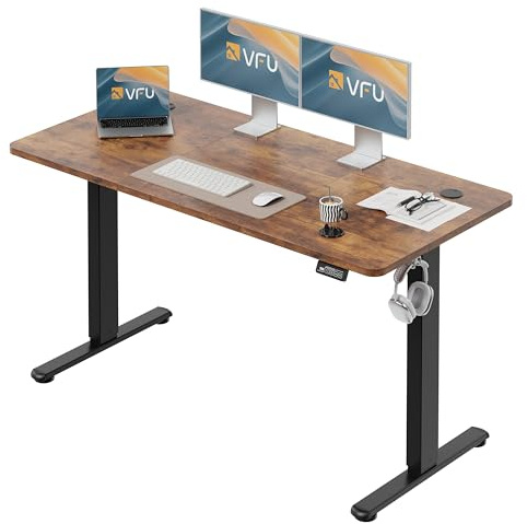 VFU Höhenverstellbarer Schreibtisch 140 x 60 cm, Schreibtisch Höhenverstellbar Elektrisch mit Memory Funktion, Stehpult, Verstellbarer Tisch, Computertisch für Büro, Standing Desk, Braun