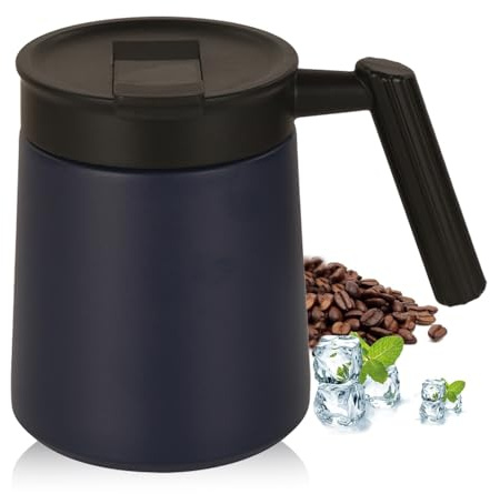 HZXYchen 500ml Thermal Mug with Handle, Stainless Steel Insulated Travel Cup, Leak-Proof Coffee Flask for Office, Car & Camping, Keeps Drinks Hot/Cold All Day (Navy Blue)