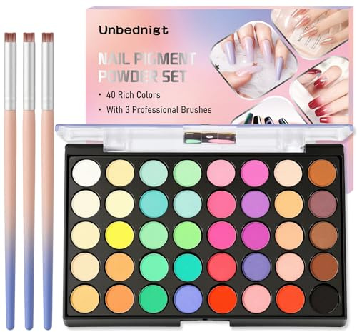 Bafutayawa Nagelpuder Set 40 Farben mit 3 Pinseln Nail Pigment Powder für Nailart Bunt Neon und Pastell Nagel Puder Palette für Ombre Gradient Nagelschmuck