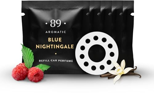 Aromatic • 89 • Luftklämma för bil, påfyllningskapslar med 5-pack – hallon, vanilj och cashmerandoft, långvariga parfymerade dofter, lyxiga billuftfräschare påfyllningar, luktborttagare