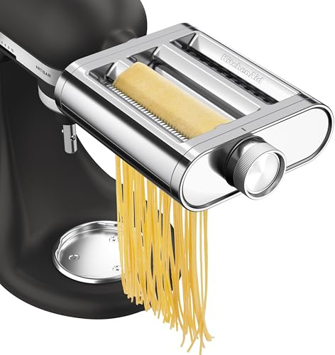 KitchenAid 3-in-1 Metal Pasta Attachment, Includes Pasta Roller, Spaghetti Cutter and Fettuccine Cutter, Stainless Steel Attachment for KitchenAid Stand Mixers, Metal