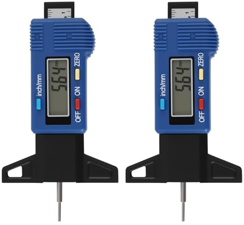 2PCS Jauge de Profondeur Digitale, Jauge Profondeur Pneu Digitale 0-25,4 mm, Jauge de Profondeur avec Grand Écran LCD, Pneu Haute Précision pour voitures, camions et motos