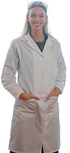 KOKOTT Laboratorierock för kvinnor av 100 % bomull med tryckknappar, vit, perfekt för arbete och studier