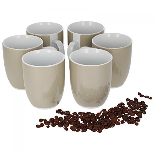 van Well Vario kaffekopp-set med 6 delar – stor porslinsmugg – i glada färger – lättskött mugg-set – lämplig för diskmaskin och mikrovågsugn – 300 ml kaffemugg beige