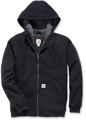Carhartt Rain Defender Rockland Sherpa Lined Hooded Sweatshirt Dragkedja, Svart, M
