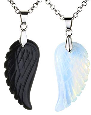 JSDDE Schmuck, 2 Stück Flügel Anhänger Halskette Set Anhänger aus Edelstein Heilstein Glücksbringer Paare Pärchen Kette für Liebhaber Geschenk