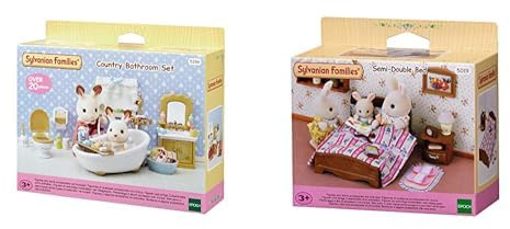 Sylvanian Families Country Bathroom Set & Semi-Double Bed,Multicolor,4.9 x 2.3 x 4.7 centimeters