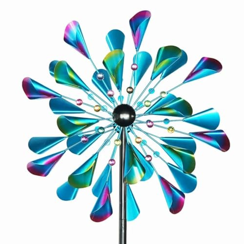 DECOROCA Kinetic Wind Spinners Outdoor - Large Metal Wind Sculptures & Spinners Yard Patio Lawn Garden Decorations, Windmill Clearance with Stable Metal Stake(Peacock-Blue)