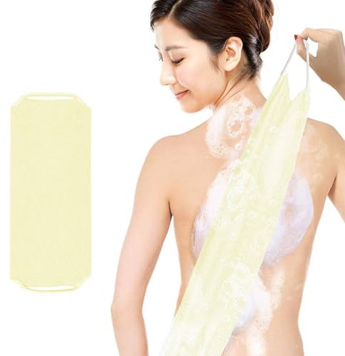 Natürlicher Luffa Rückenschrubber, Dehnbares Badetuch mit 2 Griffen, Doppelseitige Badebürste for Body Scrubs, mit Peeling Loofah und Baumwoll, Ideal zum Baden und Entfernen von Schmutz, gelblich