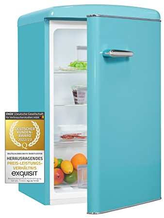Exquisit Retrokühlschrank RKS120-V-H-160F 122 L, taubenblau
